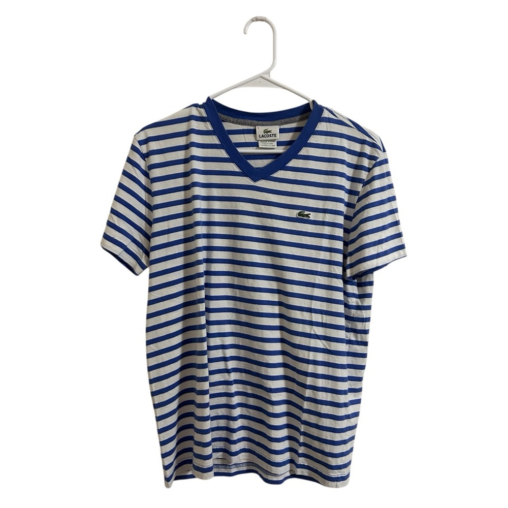 Lacoste Striped Blue and White Tee